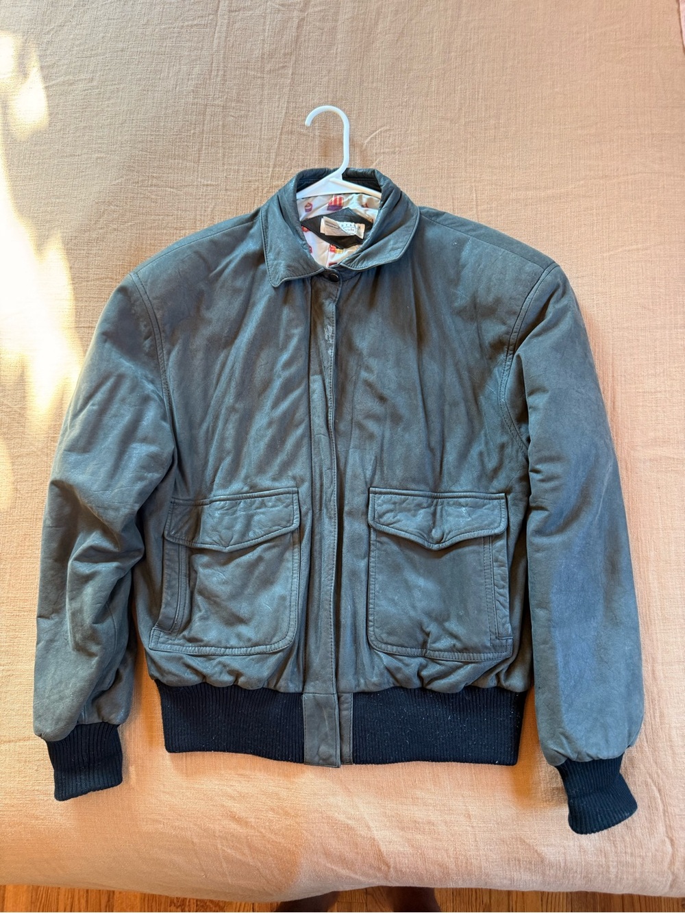 Cambridge Dry Goods Olive Green Bomber Jacket with Black Ribbed Trim